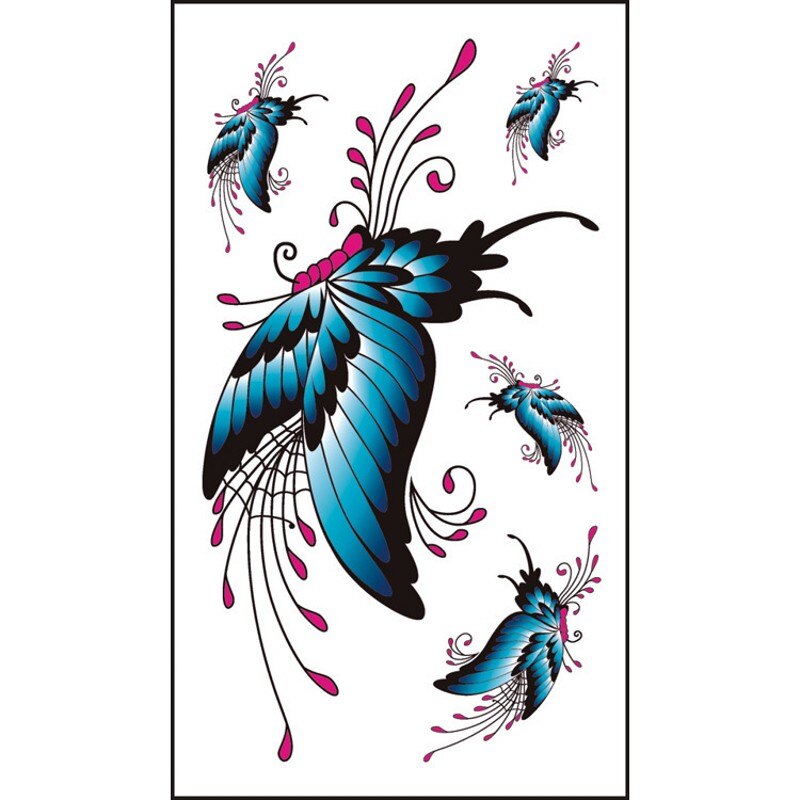 Waterproof Butterfly Temporary Tattoos Sticker Lasting Sexy Face Animals Image Wrist Neck Body 3D Feather Black Fake Tatto 1PCS