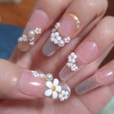 White Pink 3D Nail Flowers Mixed-size Acrylic Flower Gold Pearl Design DIY Nail Art Decoration Manicure Ornaments Accessories