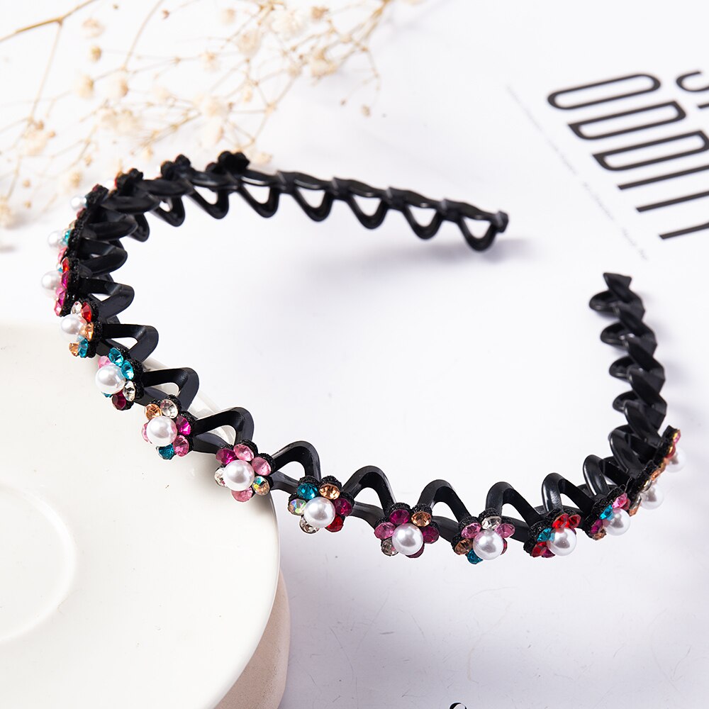 Unisex Alice Hairband Bezel Headband Men Women Sports Hair Band Hoop Top Metal Double Bangs Flower Rhinestone Hair Accessories