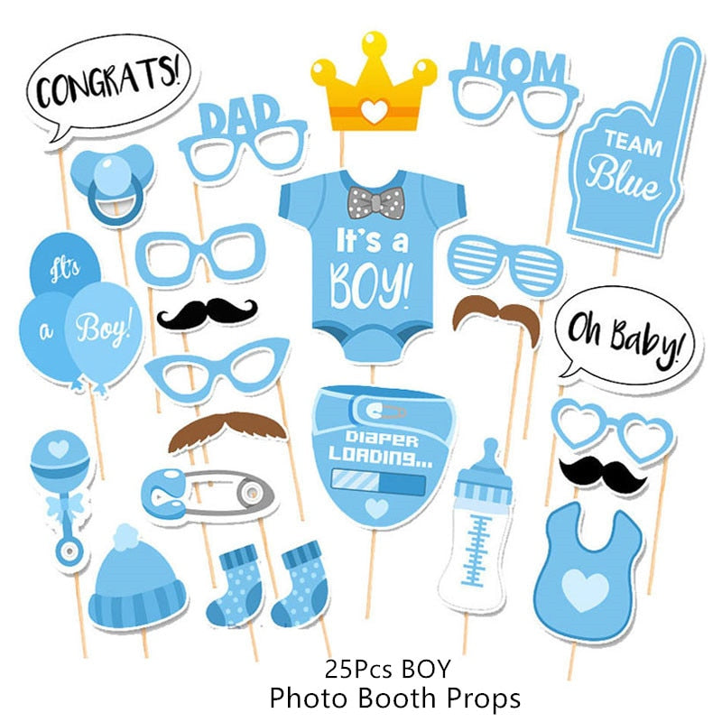 Photo Props Photo Frame Prop Glasses Balloon Baby Shower Boy Girl Gender Reveal Birthday Party Cake Topper Decorations Supplies