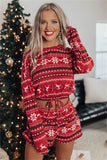 Women's Christmas Sleeping Clothes Round Collar Snowflake Print Tops + Elastic Loose Shorts Pajama Sets Home Wear Clothes