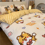 Cute White Duck Bedding Set Soft Home Textile Queen King Size Flat Bed Sheet Polyester Quilt Cover Pillowcase Kawaii Duvet Cover