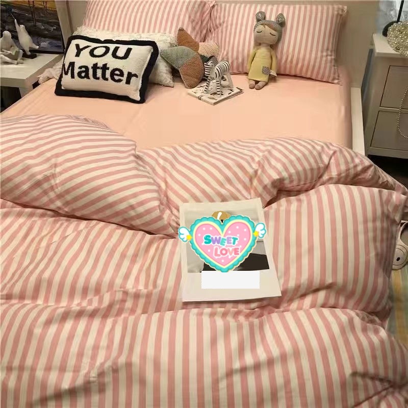 Bedding Set Aesthetic Rabbit Bear Twin Duvet Cover Flat Sheet Pillowcase No Filling Soft Polyester Girls Boys Queen Bed Linen