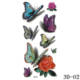 1pcs 3D Butterfly Tattoos Stickers Rose Flower Girls Women Body Art Water Transfer Temporary Tattoo Sticker Arm Wrist Fake Tatoo