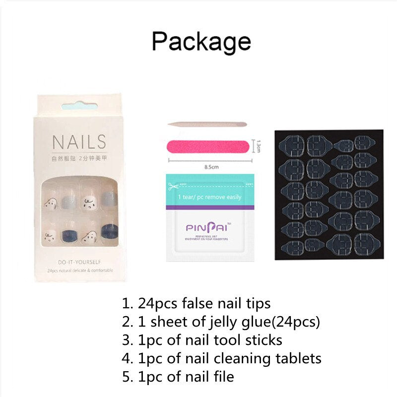 24Pcs/Set Short False Press on Nail Tip Purple Designs Detachable Reusable Fake Nails Stick-on Nail Art DIY Tips