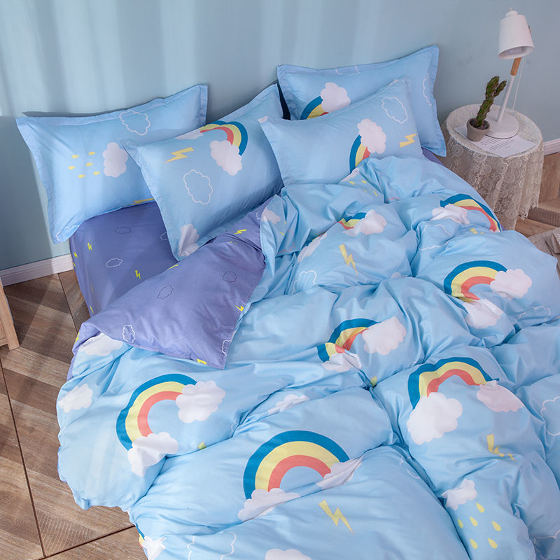 Cute Rubbit Bedding Sets Kawaii Girls Boys Polyester Bed Linen Duvet Cover Flat Sheet Pillowcase Twin Single Full Size Set