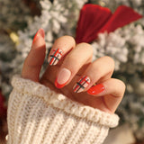24Pcs Christmas False Nails Wearable French Fake Nails Almond Ballet Press on Nail Snowflakes Santa Hat Design Manicure Tips