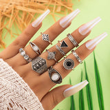 Tocona Bohemia Antique Arrow Leaf Carved Rings Sets Rhinestone Knuckle Rings for Women Men Jewelry кольцо 10pcs/Set 4846