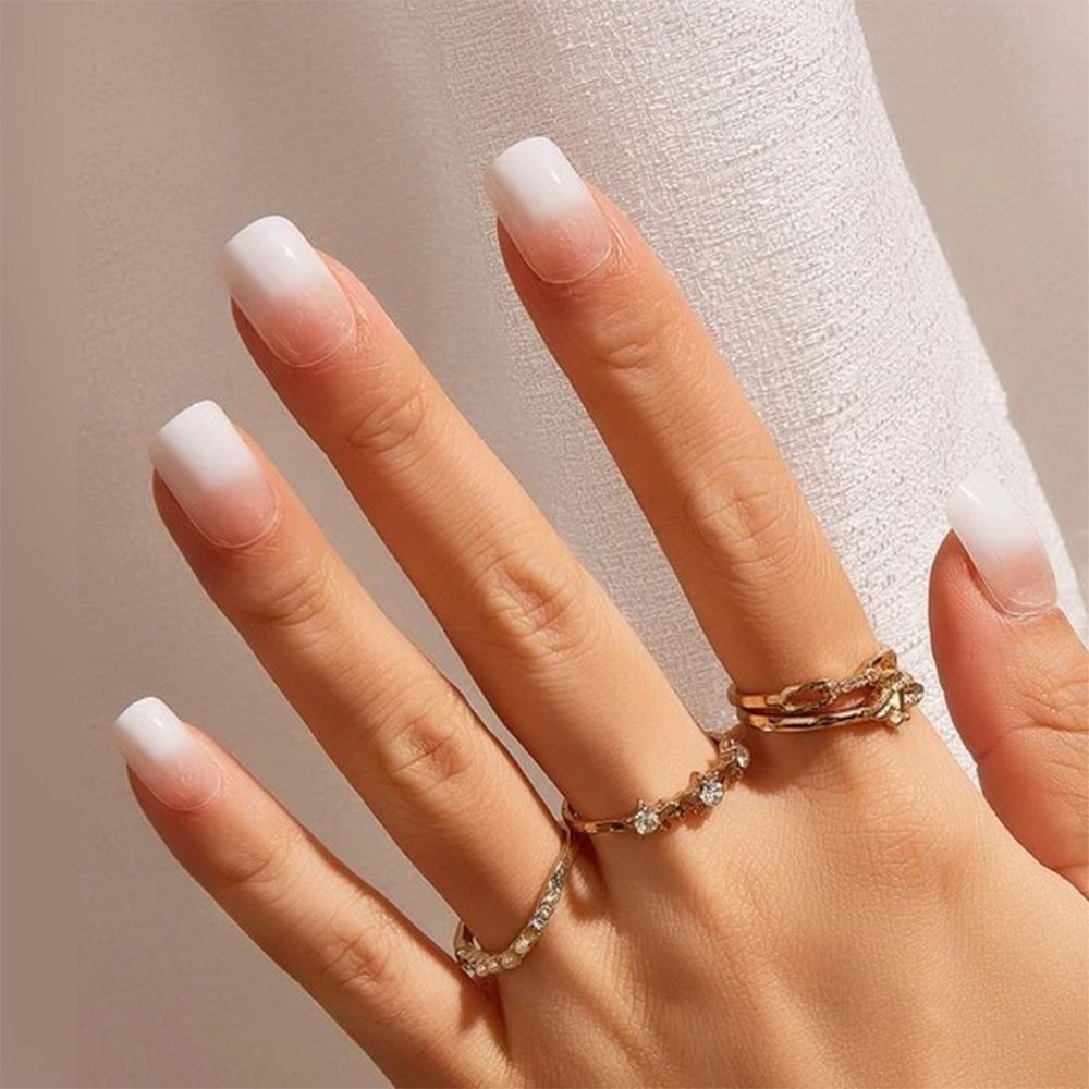 24Pcs Short False Nails Coffin nude pink design Artificial Ballerina Fake Nails With Glue Full Cover Nail Tips Press On Nails