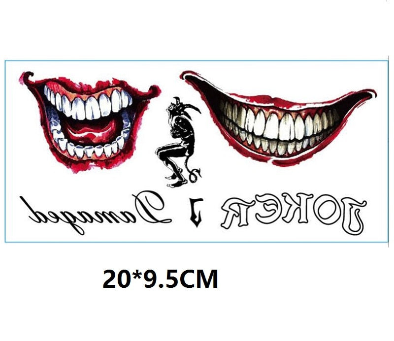 The Joker Temporary Tattoo Stickers Halloween Crazy Harley Big Mouth Fake Tattoo Sticker For Cool Man And Woman