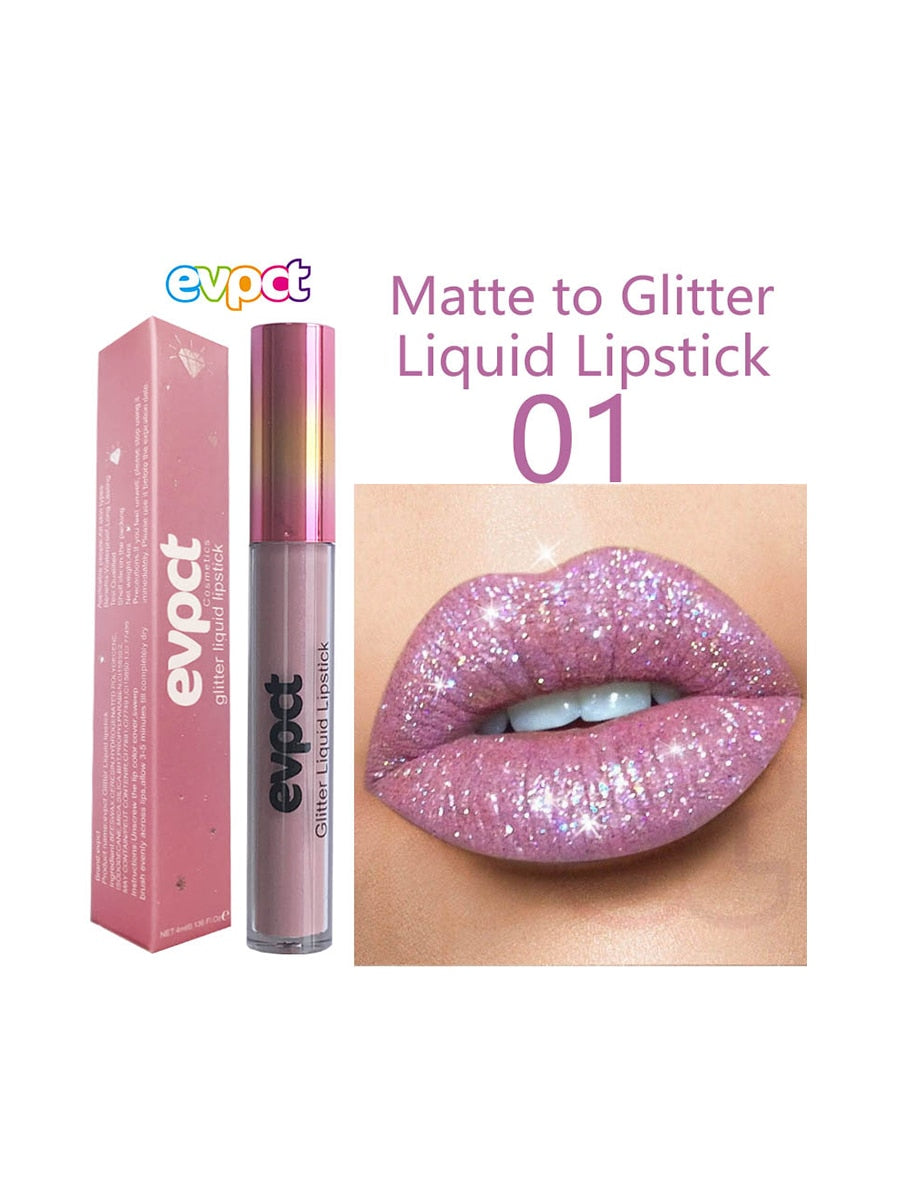 13 Colors Shiny Matte Liquid Lipstick Waterproof Long Lasting Non-stick Cup Glitter Diamond Pearl Lip Gloss Women Lip Makeup