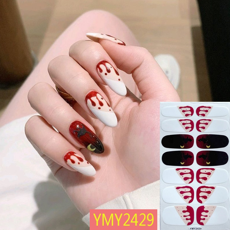 Halloween Series Nail Art Stickers Festival Pumpkin Ghost Castle Nail Wraps Waterproof Full Cover Strips DIY Manicure Decoration