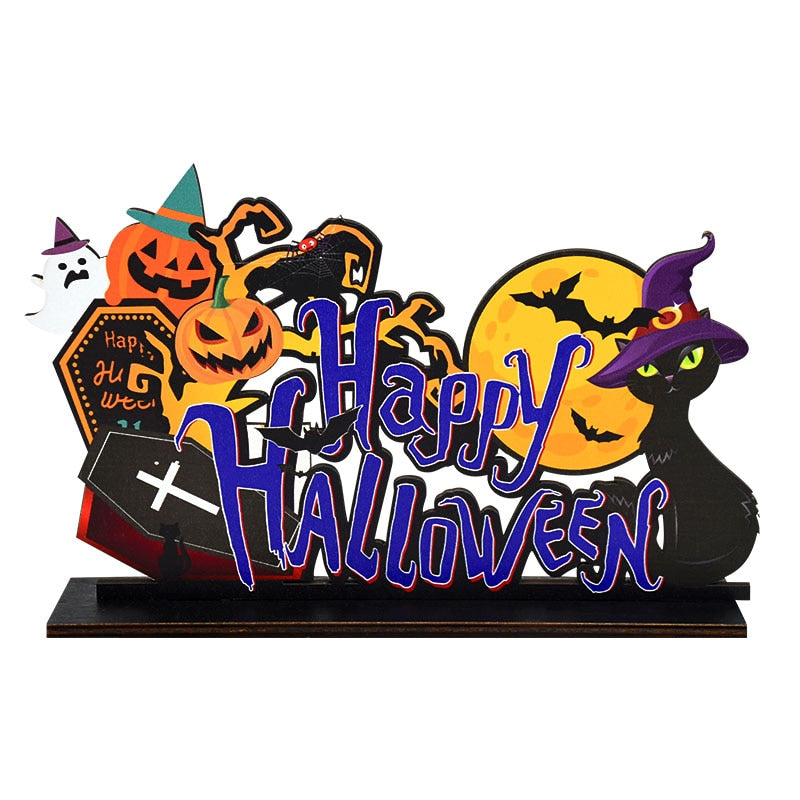 Halloween Wooden Ornaments Pumpkin Ghost Trick or Treat Pendants Halloween Party Decoration for Home Door Hanging Signs Kids Toy