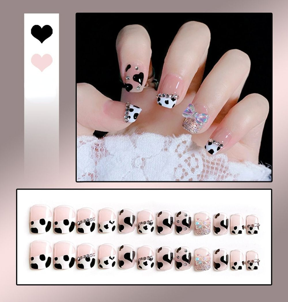 24Pcs/Box Sweet Short Round/Square Head False Nail Art Full Cover Detachable Artificial Fake Nails Ballerina Press on Nails Tips