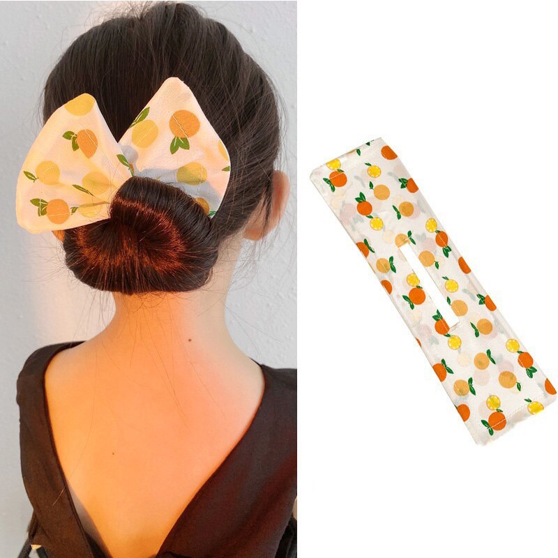 Girls Cute Magic Twist Hair Clip Bow Hair Curling Artifact Ball Ponytail Holder Headwear Kids Fruit Pattern Hair Accessories