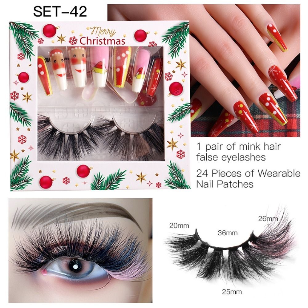 Extension Toools Colorful Fluffy Full Cover Press on Nails Christmas 3D Mink Hair False Eyelashes Nail Eyelashes Kit