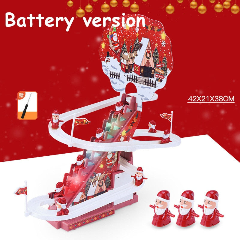 Electric Climbing Ladder Santa Claus Christmas Santa Race Track Toys Educational Music Slides Toy for Children Christmas Gift