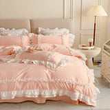 Pink Lace Bedspread Bedding Set King Size Luxury Princess Duvet Cover Bed Sheet Girls Gift Bedclothes Cotton Home Textile