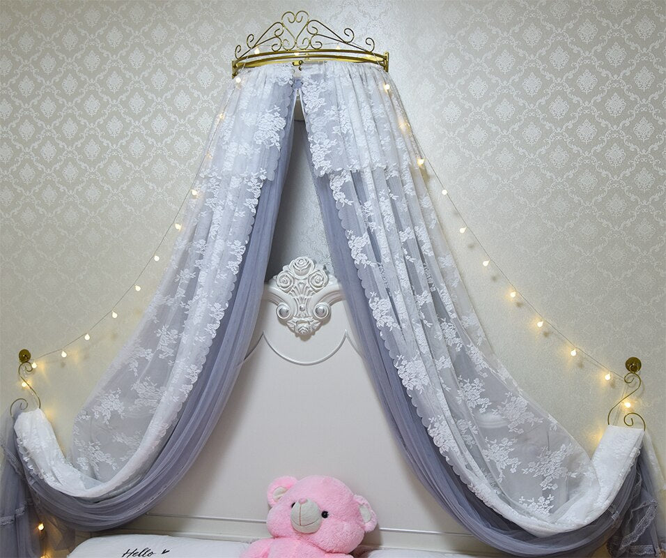 Bed Curtain Bed Curtain Princess Wind Mosquito Net 1.5m Gauze Curtain Gauze Net Crown Rack 1.8m Double Wedding White Pink Lace