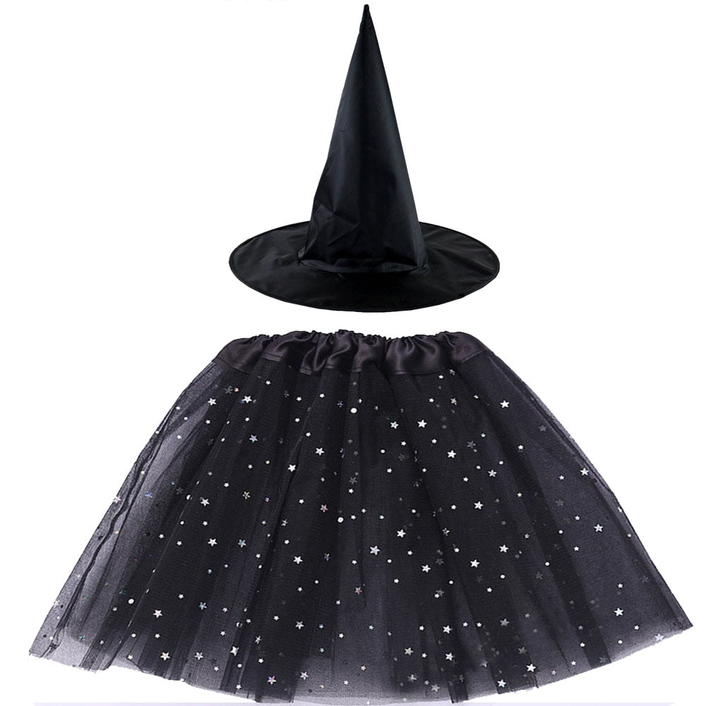 Halloween Costume for Kids Girls Spider Web Tutu Cobweb Skirt Witch Wizard Hat Tulle Carnival Birthday Party Outfits Festival