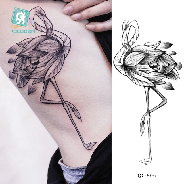 Waterproof Temporary Tattoo Sticker Hand Drawn Black and White Lotus Design Body Art Fake Tattoo Flash Tattoo Back Female Male