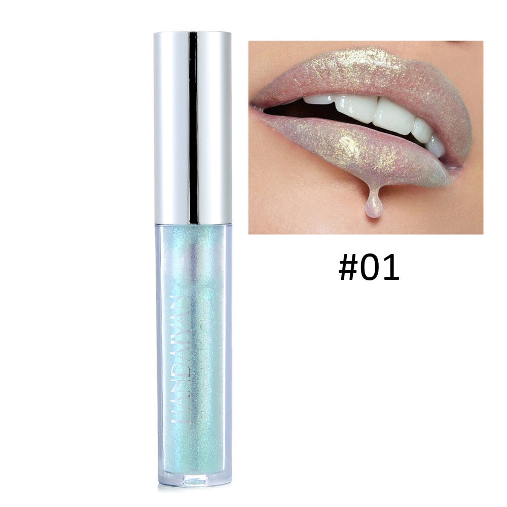 HANDAIYAN Metallic Glitter Liquid Lipsticks Highlighter Waterproof Long Lasting Shimmer Lip Gloss Women Makeup for Cheek Eye Lip