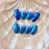 24Pcs/Box Sky Blue Glitter Ballerina French False Nails Coffin Fake Nails Full Cover Nail Tips Detachable Nail Art Accessories