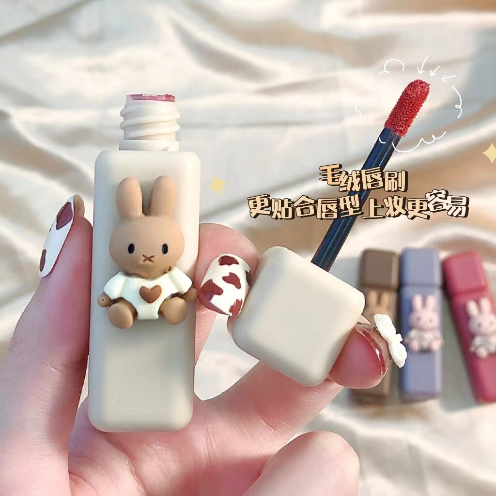 Cartoon Cute Sexy Red Matte Lip Gloss Velvet Liquid Lipstick Lasting Chestnut Mud Lip Mousse Non-stick Cup Lip Tint Clay Makeup