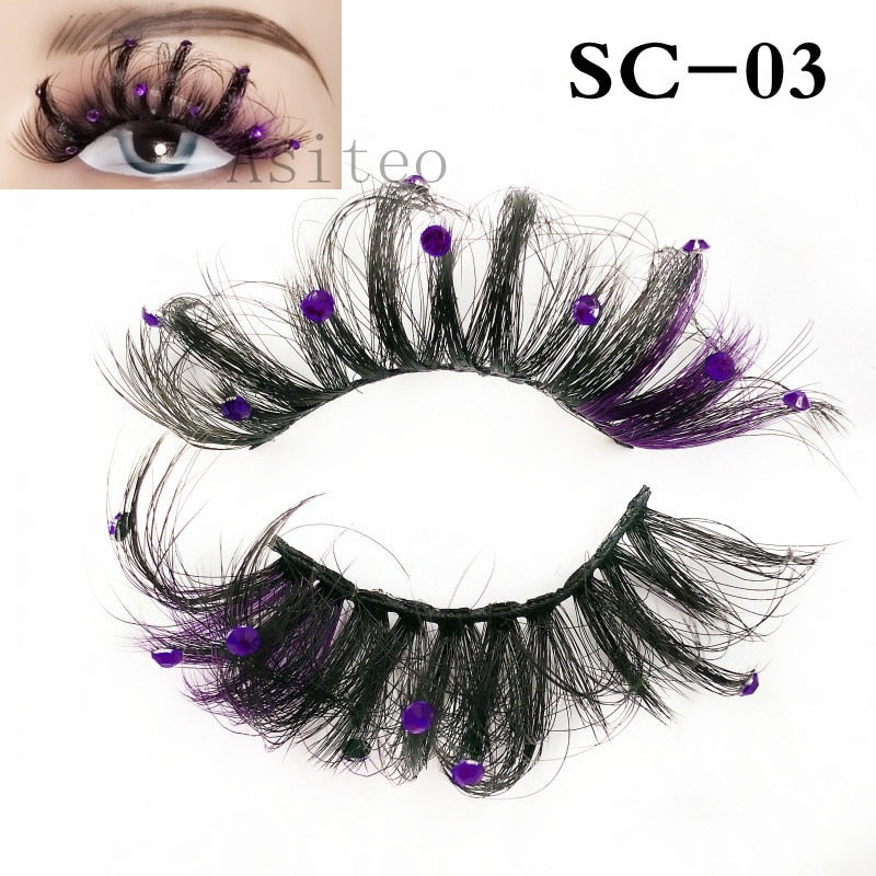 Asiteo Newest Colored False Lashes Rainbow Butterfly Glitter Diamond Sequins Eyelashes Princess 25MM Fluffy for Stage Halloween