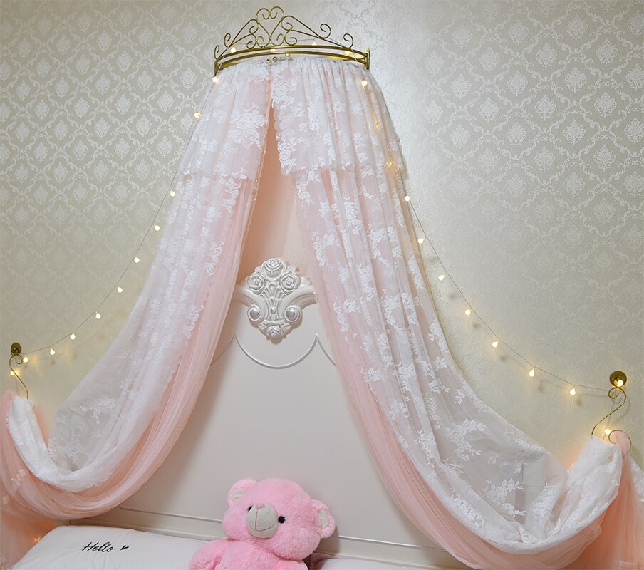 Bed Curtain Bed Curtain Princess Wind Mosquito Net 1.5m Gauze Curtain Gauze Net Crown Rack 1.8m Double Wedding White Pink Lace