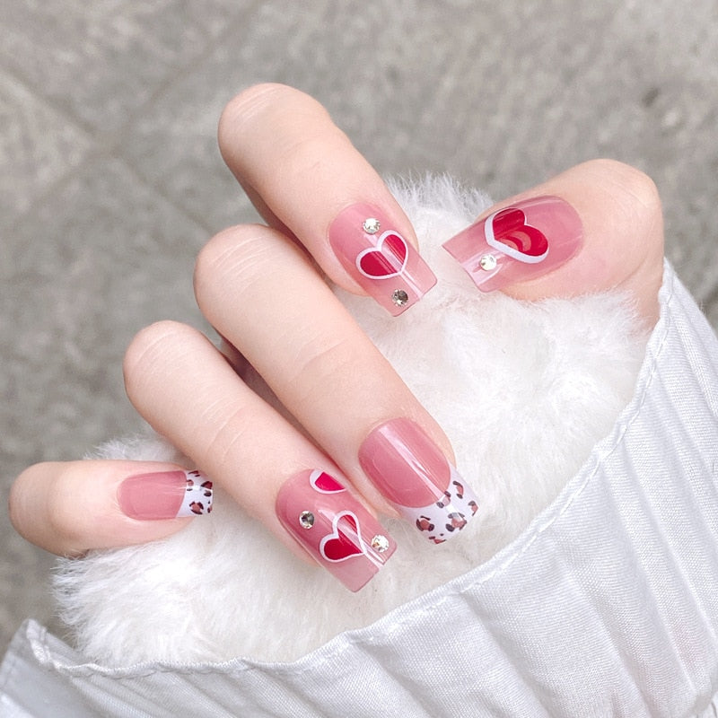 24 Pcs Pink Fake Nails Press on Nail Designs Art Long Tips False Forms with Glue Stick Stickers Reusable Set Acrylic Artificial