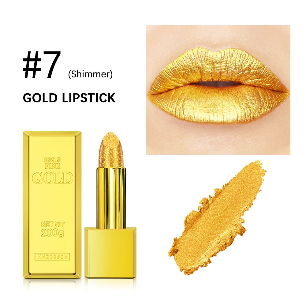 Glitter Gold Matte Lipstick Waterproof Long Lasting Diamonds Lipstick Non-stick Cup Pearl Red Pink Lip Tint Lips Makeup Cosmetic