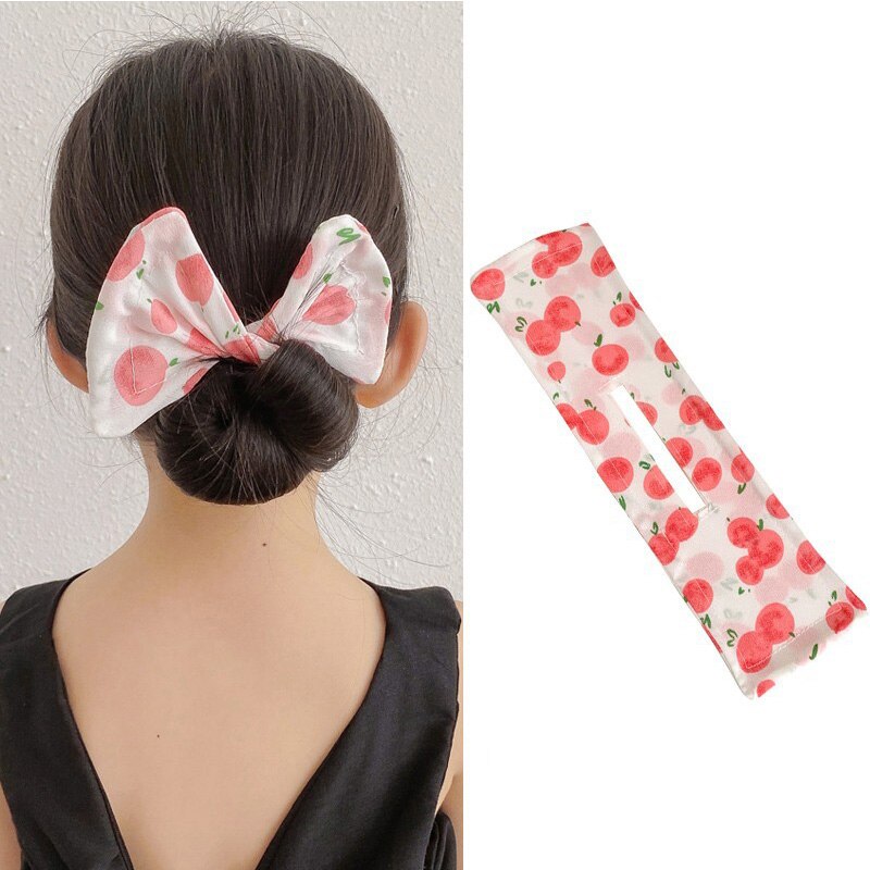 Girls Cute Magic Twist Hair Clip Bow Hair Curling Artifact Ball Ponytail Holder Headwear Kids Fruit Pattern Hair Accessories