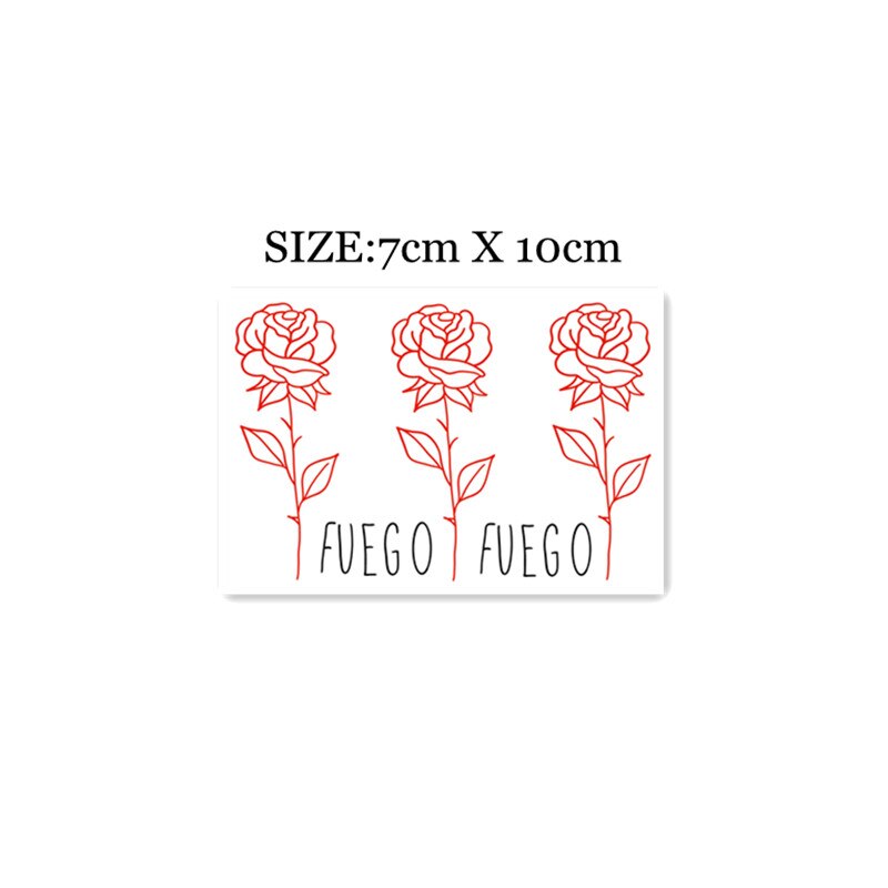 Waterproof Temporary Tattoo Sticker Red Line Rose English Alphabet Design Body Art Fake Tattoo Flash Tattoo Back of Hand Female