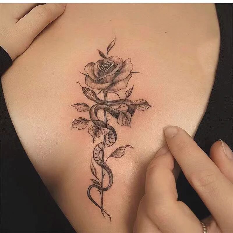 Waterproof Temporary Tattoo Sticker Black White Vines Design Body Art Fake Tattoo Flash Tattoo Chest Female