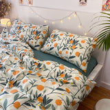 100%Cotton Bed Set IG Style  Four Set Series Bed Sheet Duvet Cover Bed Sheet Pillow Cover Morden Soft  Fruit Orange Printing