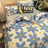 Floral Bedding Set with Flat Sheet Quilt Duvet Cover Pillowcase Bed Linens Boy Girl Single Double Queen Size Home Textile