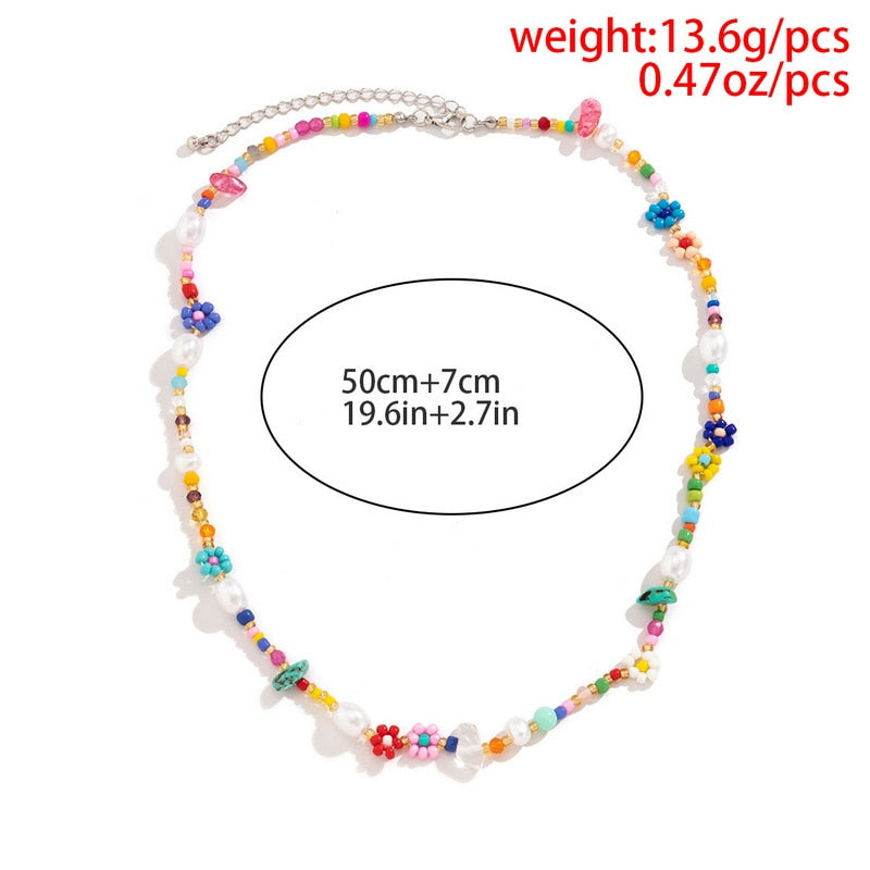 Trend Bohemian Colorful Small Beads Flower Chain Choker Necklace For Women Korean Fashion Imitation Pearl Clavicle Chain Jewelry