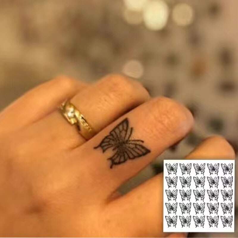 Waterproof Temporary Tattoo Sticker Black Sexy Butterfly Finger Sticker Body Art Fake Tattoo Flash Tattoo Back Of Hand Female