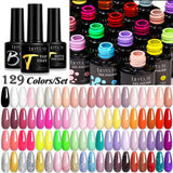 LILYCUTE 129 Colors Nail Gel Polish Set Glitter Semi Permanent Hybrid Gel Varnish Base Top Coat Soak Off UV LED DIY Nail Art Kit