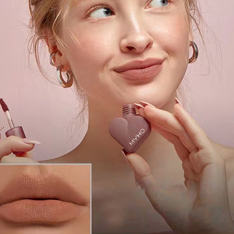 5 Colors Love Nude Matte Mousse Lip Gloss Waterproof Heart-shaped Liquid Lipstick Sexy Nude Red Lip Tint Women Makeup Cosmetics