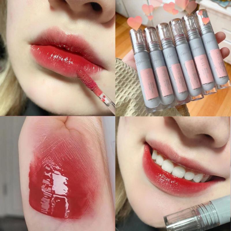 CAPPUVINI Mirror Lipstick Matte Texture Lip Gloss Waterproof Sweat Resistant Long Lasting Lip Glaze Sexy Red Lip Tint Makeup