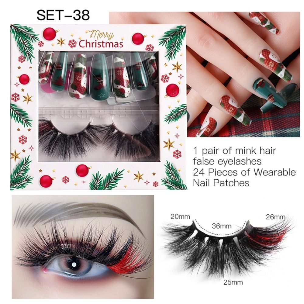 Extension Toools Colorful Fluffy Full Cover Press on Nails Christmas 3D Mink Hair False Eyelashes Nail Eyelashes Kit