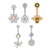 1 Piece Surgical Steel Bee Dragonfly Sunflake Snowflake Navel Ring Sexy for Women Zircon Navel Ring Navel Nail Piercing Jewelry