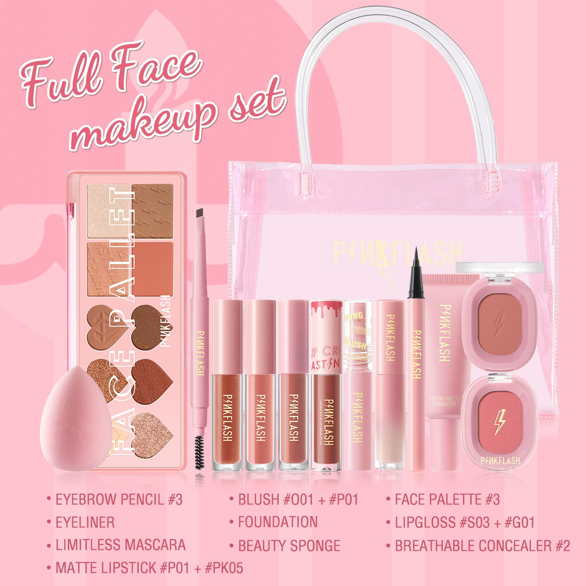 1 Anniversary Full Face Makeup Sets Liquid Concealer Foundation Beauty Lip Gloss Mascara Eyeliner Face Blush Cosmetic