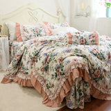 Bedding set cotton Romantic Linens Ruffle lace bedding set rose print duvet cover set princess cotton queen bedding set sheet