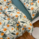 100%Cotton Bed Set IG Style  Four Set Series Bed Sheet Duvet Cover Bed Sheet Pillow Cover Morden Soft  Fruit Orange Printing