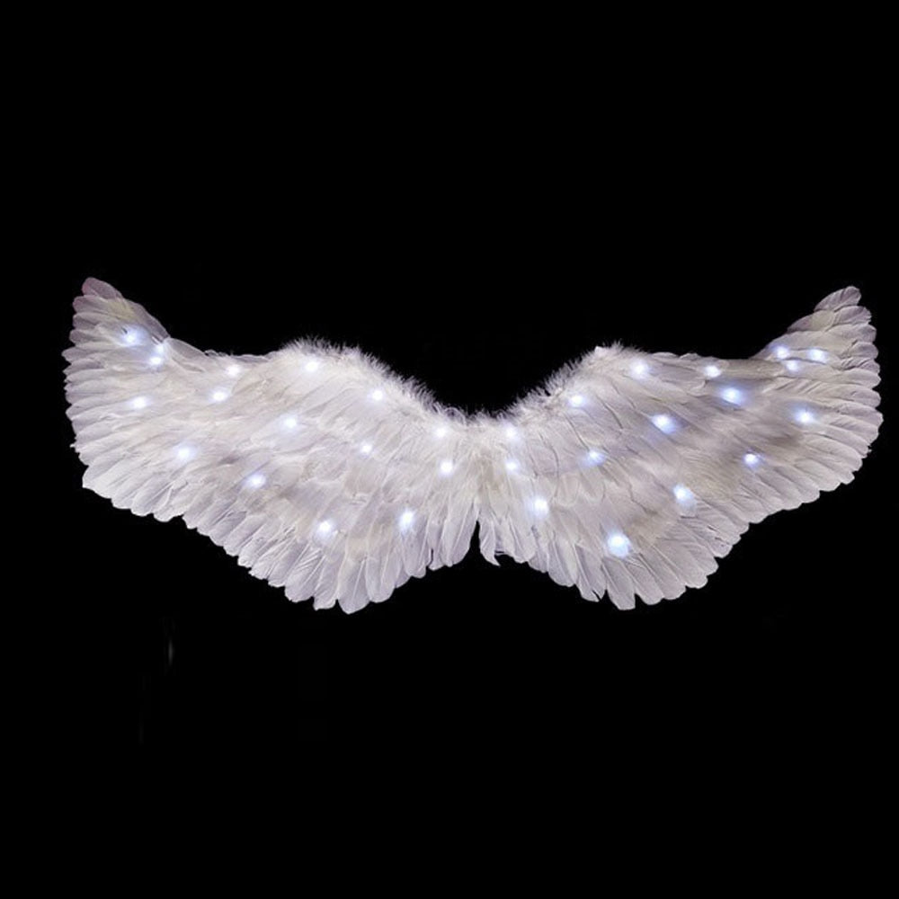 Girls Women Kids Adult LED Light Up White Feather Wing Angel Halo Glow Party Costume Gift Birthday Wedding  Halloween Christmas