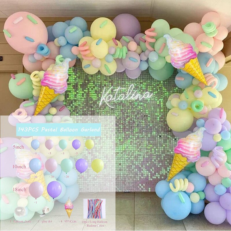 143pcs Mutilcolor Balloons Garland Arch Kit Ice Cream Foil Balloon Girl Boy Baby Shower Princess Birthday Party Decoraton