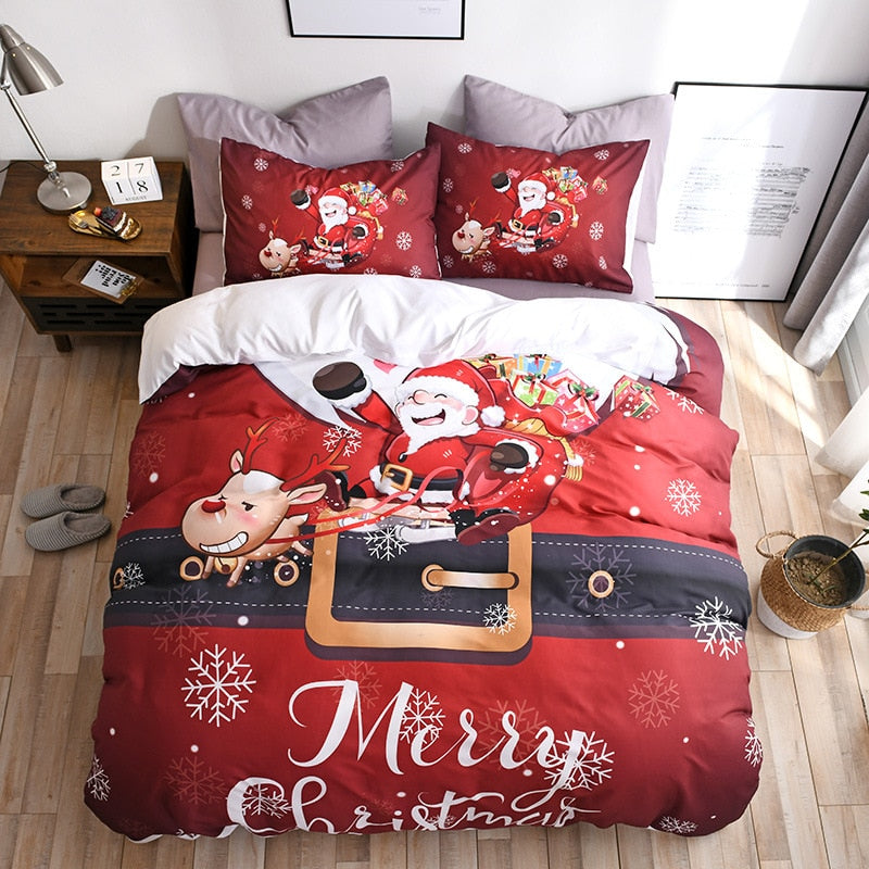 Christmas Style Queen Bedding Set Santa Claus Print Duvet Cover Set Single Double Bed Quilt Cover and Pillow Cases Bedding Sets